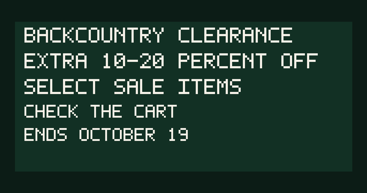 Backcountry clearance sale, extra 10 to 20 percent off select items through October 19